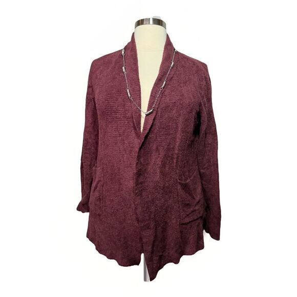 Rachel Zoe Cardigan Sweater Open Front Burgundy Plush Boucle Knit Soft Size L - Picture 2 of 11